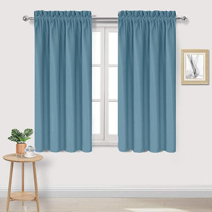DWCN Blackout Curtains for Living Room Thermal Insulated, Energy Saving & Noise Reducing Bedroom Curtains, Stone Blue, W 42x L 54 Inch, Set of 2 Rod Pocket Curtain Panels