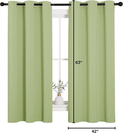 NICETOWN Curtains for Bedroom, Green Nursery Curtains Thermal Insulated, Grommet Top Blackout Drapes for Son's Room Privacy (Sage Green, 1 Pair, 42 x 63 inches)