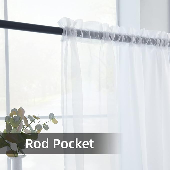 youleyar Solid Sheer Rod Pocket Curtain Voile Draperies 2 Panels White Beige Black Grey Coffee 70 Inch Width 108 Inch Long 1 Pair for Kitchen Bedroom Children Living Room Yard(White,70Wｘ108L)