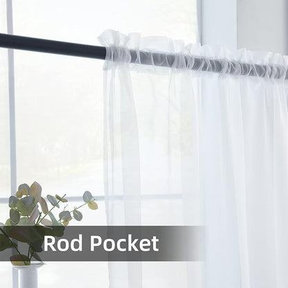 youleyar Solid Sheer Rod Pocket Curtain Voile Draperies 2 Panels White Beige Black Grey Coffee 70 Inch Width 108 Inch Long 1 Pair for Kitchen Bedroom Children Living Room Yard(White,70Wｘ108L)