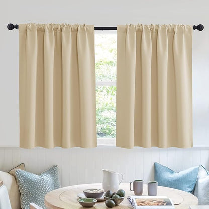 RYB HOME Short Curtains for Small Window, Sunmmer Heat Light Blocking Privacy Protection Curtains for Sunroom Laundry Room Stair Window, Width 52 by Length 36, Biscotti Beige, Set of 2
