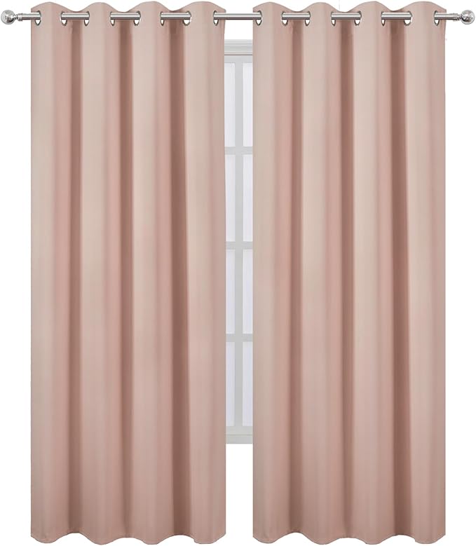 LEMOMO Blackout Curtains 66 x 84 inch/Blush Curtains Set of 2 Panels/Thermal Insulated Room Darkening Bedroom Curtains