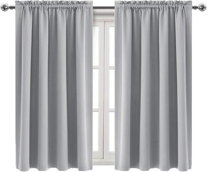 DWCN Blackout Curtains Room Darkening Thermal Insulated Bedroom Curtains Window Curtain Panels, 38 x 45 inches Long, Set of 2 Silver Grey Rod Pocket Drapes