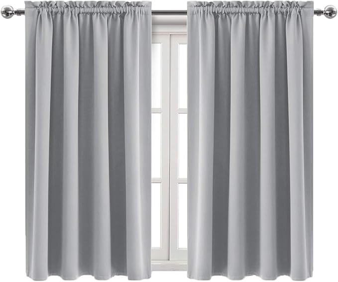 DWCN Blackout Curtains Room Darkening Thermal Insulated Bedroom Curtains Window Curtain Panels, 42 x 54 inches Long, Set of 2 Silver Grey Rod Pocket Drapes