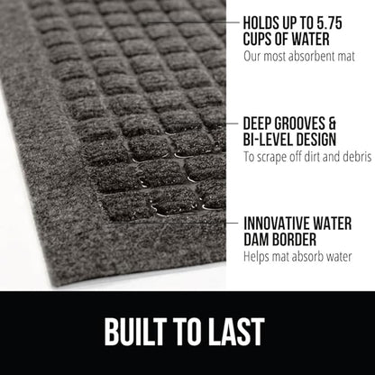GORILLA GRIP® Ultra Absorbent Front Door Mat Outside Entrance, 35x23, Traps Dirt and Moisture, HydroABSORB Indoor Outdoor Doormat Holds 5.7 Cups Water, Stain and Fade Resistant Welcome Mat, Charcoal