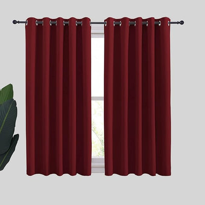 NICETOWN Christmas Burgundy Window Curtains Blackout Drapes, Thermal Insulated Solid Grommet Blackout Curtains/Draperies for Laundry Room (One Pair, 70 by 54-inch, Burgundy Red)