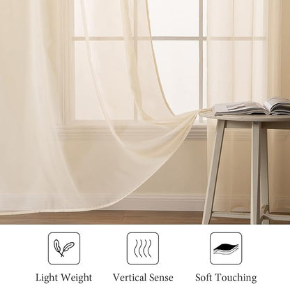 MIULEE 2 Panels Solid Color Sheer Window Curtains Elegant Window Voile Panels/Drapes/Treatment for Bedroom Living Room (54 X 63 Inches Cream Beige)