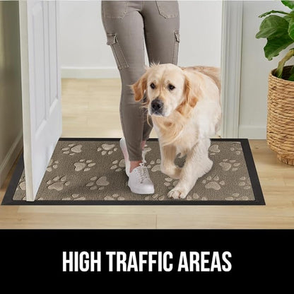 GORILLA GRIP 100% Waterproof All-Season WeatherMAX Doormat US Designed Natural Rubber, Stain and Fade Resistant, Low Profile Indoor Outdoor Door Mats, Easy Clean Patio Mat, 29x17, Tan Pawprints