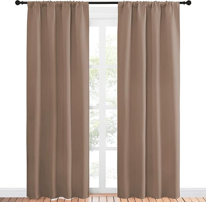 NICETOWN Blackout Drapes and Curtains for Kitchen - Window Treatment Thermal Insulated Solid Rod Pocket Blackout Curtains/Drapes for Bedroom (2-Pack, 42 by 84 Inch, Cappuccino)