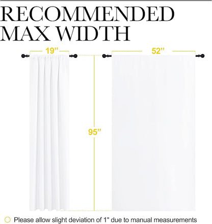 NICETOWN White Bedroom Curtain Panels - Multi-Function Noise Reducing Performance Window Treatment Thermal Insulated Rod Pocket Room Darkening Drapes for Nursery (2 Panels, 52 in x 95 in (W x L))