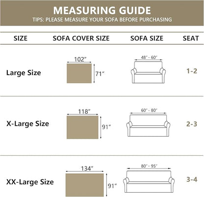 MYSKY HOME Boho Couch Cover Beige Sofa Covers with White Tassel Farmhouse Sofa Slipcover Simple Couch Protector for Dogs Chenille Sectional Couch Covers L Shaped Couch Cushion Covers, 91"x 134"