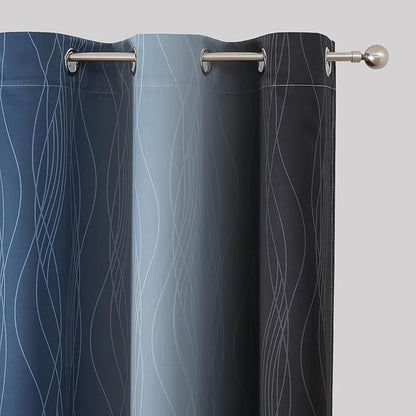 Estelar Textiler Navy Blue and Black Ombre Blackout Curtains 54 Inches Long, Full Light Blocking Gradient Grommet Drapes for Kitchen, Thermal Insulated Curtains for Bedroom, 42Wx54L, 2 Panels
