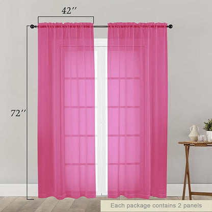Hot Pink Sheer Curtain for Bedroom Living Room 72 Inches Long 2 Panels Set, Solid Soft Airy Light Filtering Sheer Window Curtains, Modern Rod Pocket Door Curtain, Hot Pink, 42" Wx72 L Inches