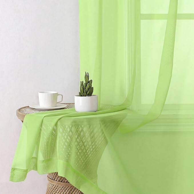 Aiyufeng Lime Sheer Curtains 84 Inches Long 2 Panels Set for Living Room, Light Filtering Window Sheer Drapes for Bedroom, Each 42" W x 84" L