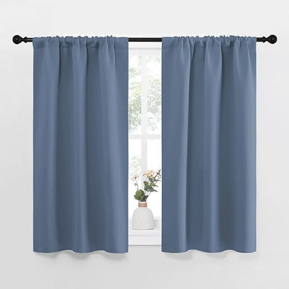 NICETOWN Kitchen Curtains, Short Blackout Curtains & Drapes, Thermal Insulated Blackout Curtain Panels for Kids Room, Play Room (Stone Blue, 34" Wide by 45" Long, 2 PCs)