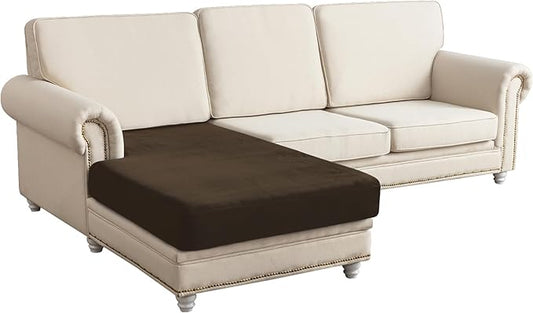 Couch Cover Velvet Chaise Cushion Cover for Sectional Sofas - Elastic L-Shaped Sofa Seat Covers Washable, Slipcover Protector (1-Piece, Coffee)