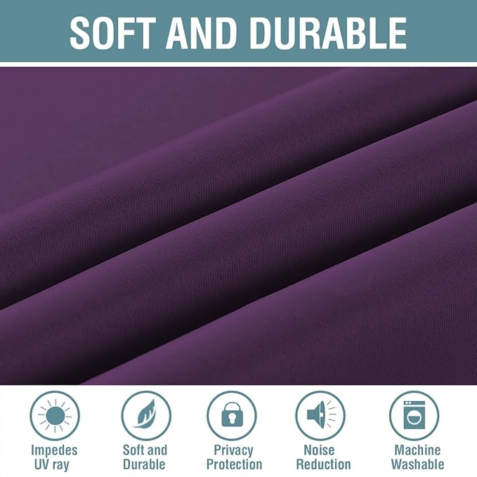 H.VERSAILTEX Blackout Curtain for Living Room Small Window Kitchen Blackout Curtains 45 inch Length Energy Saving Solid Grommet Blackout Drape, One Panel, Plum Purple, 52" W x 45" L