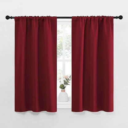 NICETOWN Christmas Burgundy Curtains Blackout Drape Panels - Lights Block Out Window Treatment Short Curtain Sets for Loft and Basement Decoration (Set of 2, 34 by 45-Inch)