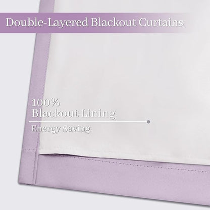 Yakamok Lilac 100% Blackout Curtains 84 Inches Long with 2 Thick Layers-Light Purple Room Darkening Thermal Insulated Window Curtain Set of 2 Panels for Bedroom Living Room 52x84 Inches,Lavender