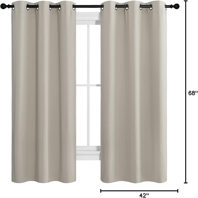 NICETOWN Kitchen Curtains for Decoration, Thermal Insulated Grommet Room Darkening Draperies/Panels for Laundry (Natural, 2 Panels, W42 x L68 inches)