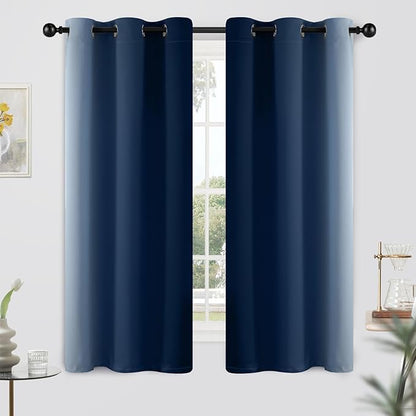 Yakamok Light Blocking Ombre Curtains, Greyish White and Blue Gradient Color Curtains, Room Darkening Grommet Window Drapes for Bedroom(Blue, 42x63 Inch, 2 Panels)