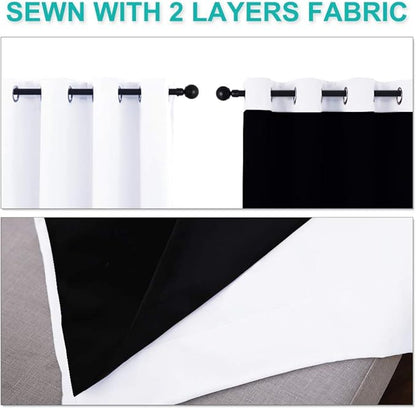 NICETOWN Pure White 100% Blackout Lined Curtains, 2 Thick Layers Narrow Wide Window Treatment Panels Thermal Insulated Drapes for Kitchen Small Window (1 Pair, 37" Width x 63" Length Each Panel)