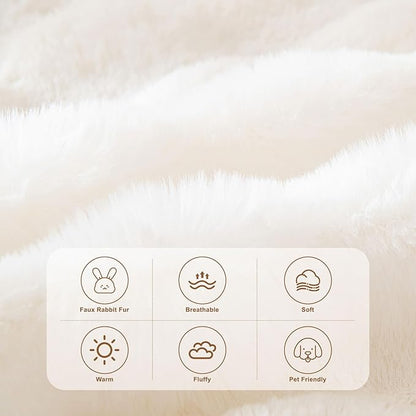 HANDONTIME White Sofa Covers Dog Couch Cover Rabbit Plush L Shaped Couch Covers Faux Fur Sofa Slipcovers for 3 Seat Cushion Couches Shaggy Couch Cover Blanket Washable Thick Soft, 71" X150"