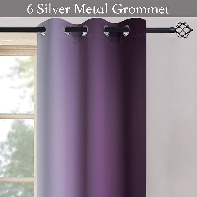 SimpleHome Ombre Room Darkening Curtains for Bedroom, Gradient Purple to Grey White Light Blocking Thermal Insulated Grommet Window Curtain/Drapes for Living Room,2 Panels, 42x63 inches Length