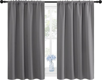 NICETOWN Grey Window Curtains for Bedroom - Home Decoration Thermal Insulated Rod Pocket Blackout Blinds & Drapes for Small Windows (Gray, 2 Panels, W42 x L45 -Inch)