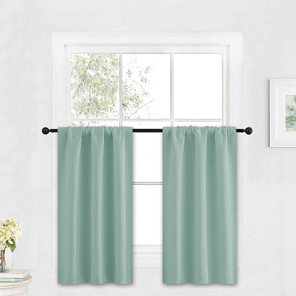 RYB HOME Kitchen Blackout Curtains Over Sink 36 inch Length, Rod Pocket Summer Light UV Blocking Energy Efficient, Cabinet Shelf Cupboard Coverings, Width 29 by Length 36, Aqua, 2 Panels