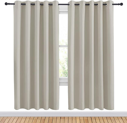 NICETOWN Natural Blackout Draperies Curtains for Kids Room, Window Treatment Thermal Insulated Solid Grommet Blackout Drape Panels for Bedroom (Set of 2, 70 by 72 inches)