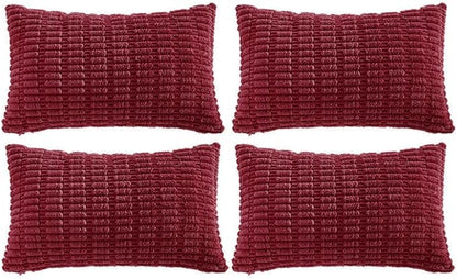 Fancy Homi 4 Packs Burgundy Decorative Throw Pillow Covers 12x20 Inch for Living Room Couch Bed, Holiday Christmas Home Decor Gift, Soft Plush Corduroy Cute Square Accent Cushion Case 30x50 cm