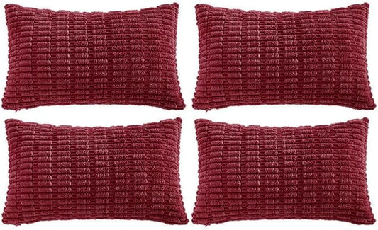 Fancy Homi 4 Packs Burgundy Decorative Throw Pillow Covers 12x20 Inch for Living Room Couch Bed, Holiday Christmas Home Decor Gift, Soft Plush Corduroy Cute Square Accent Cushion Case 30x50 cm