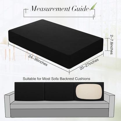 Newwiee Set of 4 Stretch Patio Cushion Covers Sofa Couch Seat Chair Slipcovers Cushion Cover Replacement Furniture Protector for Pets Washable(Black,Back Cover,Solid)