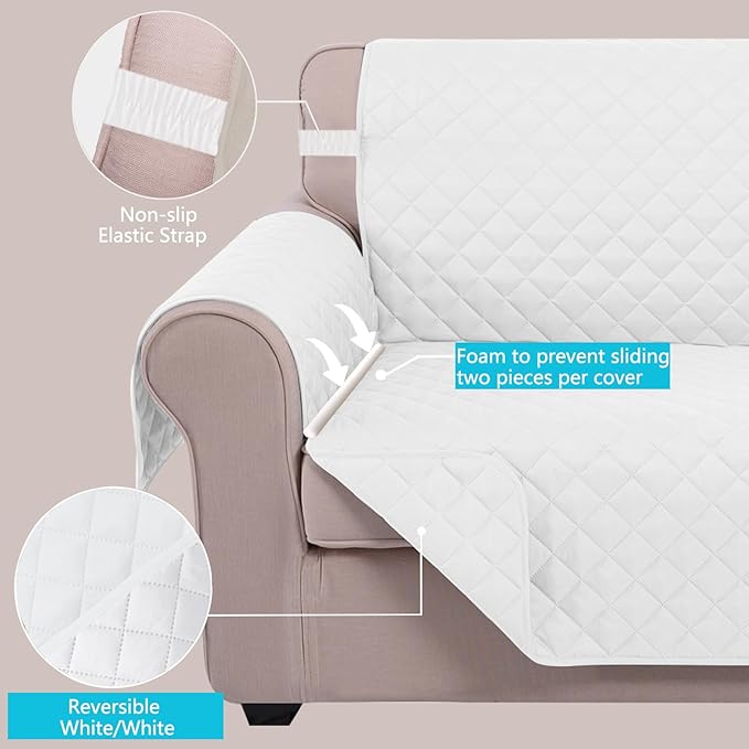 U-NICE HOME Large Sofa Cover Reversible Couch Cover for Dogs with Elastic Straps Water Resistant Furniture Protector for Pets Couch Cover for 4 Cushion Couch (Oversized Sofa, White/White