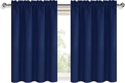 DWCN Short Curtains for Bathroom Windows 36 inches Length 2 Panels Set, Half Small Window Blackout Curtains for Kitchen, Rod Pocket Energy Saving Drapes (W42 x L36 Inch, Navy Blue)