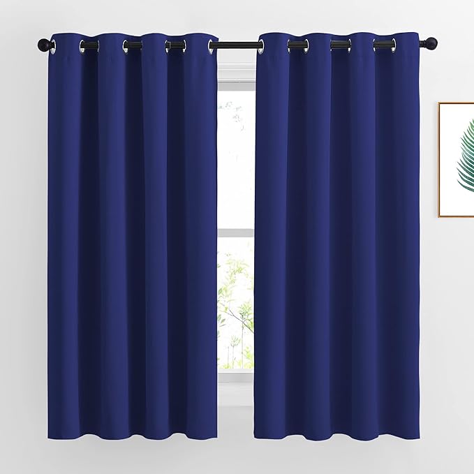 NICETOWN Blackout Window Curtains and Drapes - Thermal Insulated Solid Grommet Top Blackout Panels/Draperies for Kid's Room (Navy Blue， 1 Pair， 52 x 63 Inch)