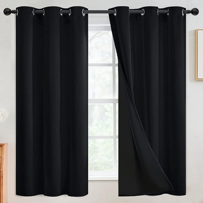 SimpleHome 100% Blackout Curtains for Bedroom,Thermal Insulated Grommet Window Drapes Room Darkening Black Curtains for Living Room with Black Back,42 x 63 Inch,2 Panels