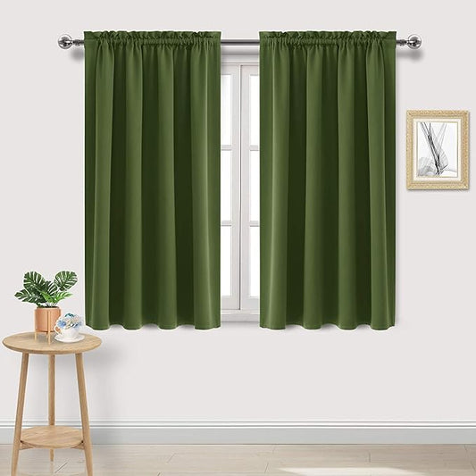 DWCN Christmas Olive Green Room Darkening Blackout Curtains - Thermal Insulated Privacy Energy Saving Window Curtain Drapes 38 x 45 inch Length, Set of 2 Bedroom Living Room Curtains