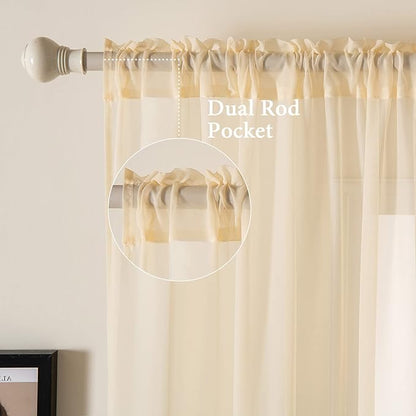 MIULEE 2 Panels Solid Color Sheer Window Curtains Elegant Window Voile Panels/Drapes/Treatment for Bedroom Living Room (54 X 96 Inches Cream Beige)