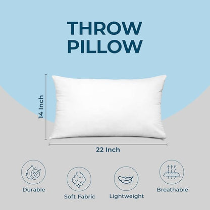 Utopia Bedding Throw Pillows (Set of 1, White) – 14 x 22 Inches Down Alternative Pillows for Bed, Sofa, and Couch - Fluffy Decorative Stuffer Pillow for Indoors & Outdoors