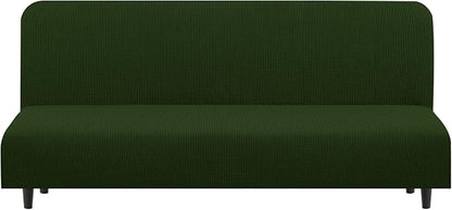 U-NICE HOME Stretch Futon Cover Armless Bed Slipcover - Soft Jacquard Fabric Washable for Pet Friendly, Bronze Green