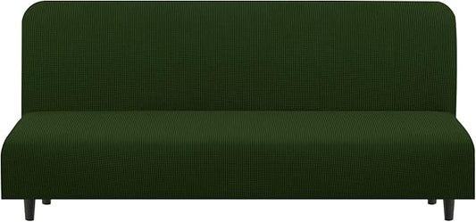U-NICE HOME Stretch Futon Cover Armless Bed Slipcover - Soft Jacquard Fabric Washable for Pet Friendly, Bronze Green