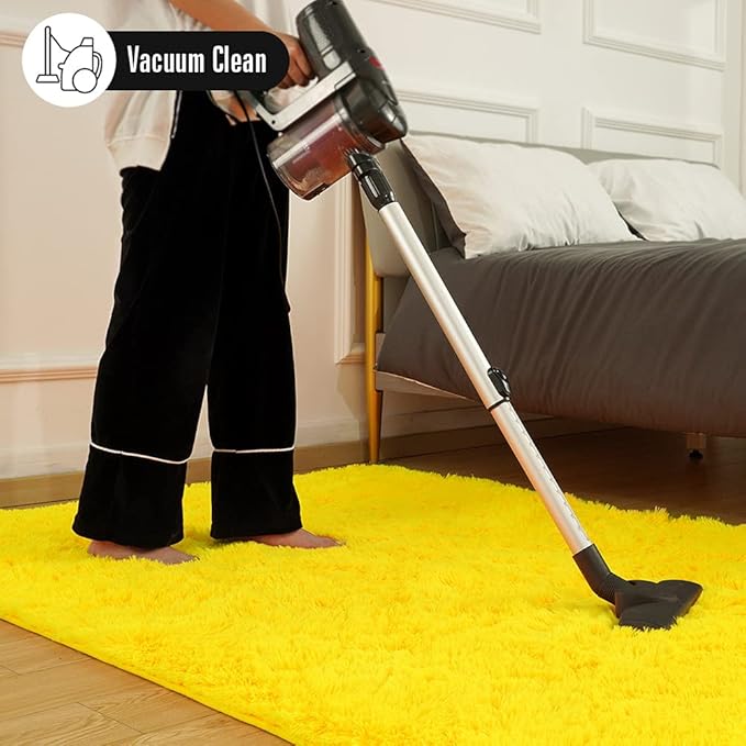 Amearea Shag Fluffy Area Rug for Bedroom Girls Living Room, Extra Soft and Fuzzy Shaggy Rugs, Non Slip, Solid Color Carpet Mat for Boys Nursery Home, Yellow 6x9 Feet