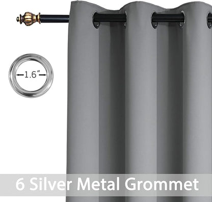 Yakamok Room Darkening Gray Blackout Curtains Thermal Insulated Grommet Curtain Panels for Bedroom, 42W x 72L, Grey, 2 Panels
