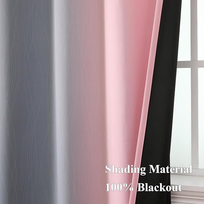 Ombre Pink and Gray Blackout Curtains 96 Inches Long, Full Room Darkening Curtains for Bedroom, Grommet Thermal Insulated Gradient Drapes, Full Light Blocking Curtains 2 Panels,52x96 Inch