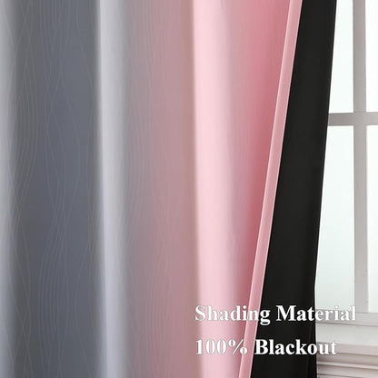 Estelar Textiler Pink and Grey Blackout Curtains 54 Inch Length, Light Blocking Gradient Drapes for Kitchen, Room Darkening Thermal Insulated Grommet Ombre Curtains for Bathroom,42Wx54L,2 Panels