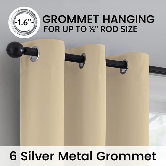 SimpleHome 100% Blackout Curtains for Bedroom,Thermal Insulated Grommet Window Drapes Room Darkening Beige Curtains for Living Room with Black Back,42 x 84 Inch,2 Panels