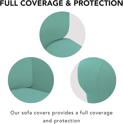 PureFit Super Stretch 4 Seater Sofa Slipcover – Spandex Non Slip Soft Couch Sofa Cover, Washable Furniture Protector with Non Skid Foam and Elastic Bottom for Kids, Pets （XX Large, Cyan）
