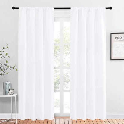 NICETOWN Kitchen Window Curtain Panels - Not Blackout Window Treatment Rod Pocket Curtains/Drapes for Bedroom (2 Panels, 42 by 84, White)